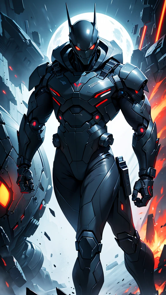 Cybernetic alien in black mobile cybernetic battle suit detailed muscles realistic masterpieces full figure pose (best quality,ultra-detailed), (evil sinister smile), wearing cybernetic battle spacesuit