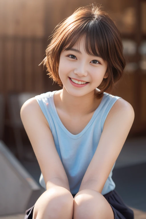 (8k、RAW Photos、highest quality、masterpiece:1.2)、(Realistic、Realistic:1.37) 、(((Strange pose, Bend your knees and spread your legs))), ((Exposing pubic hair and genitals))、Super detailed、超A high resolution、1 girl、View your viewers、Beautifully detailed face、Laughter、narrow、(Slim waist) :1.3)、Beautiful and detailed skin、Skin Texture、Floating Hair、Professional Lighting、Human whole body、Shortcuts、Braided Hairstyles、Bob Hair、E Cup、smile、、Skirt flip、Baby Face、子供Sappin''、Moisturizing lips、Pale pink lips、Braided Hairstyles、Umbilical cord prolapse