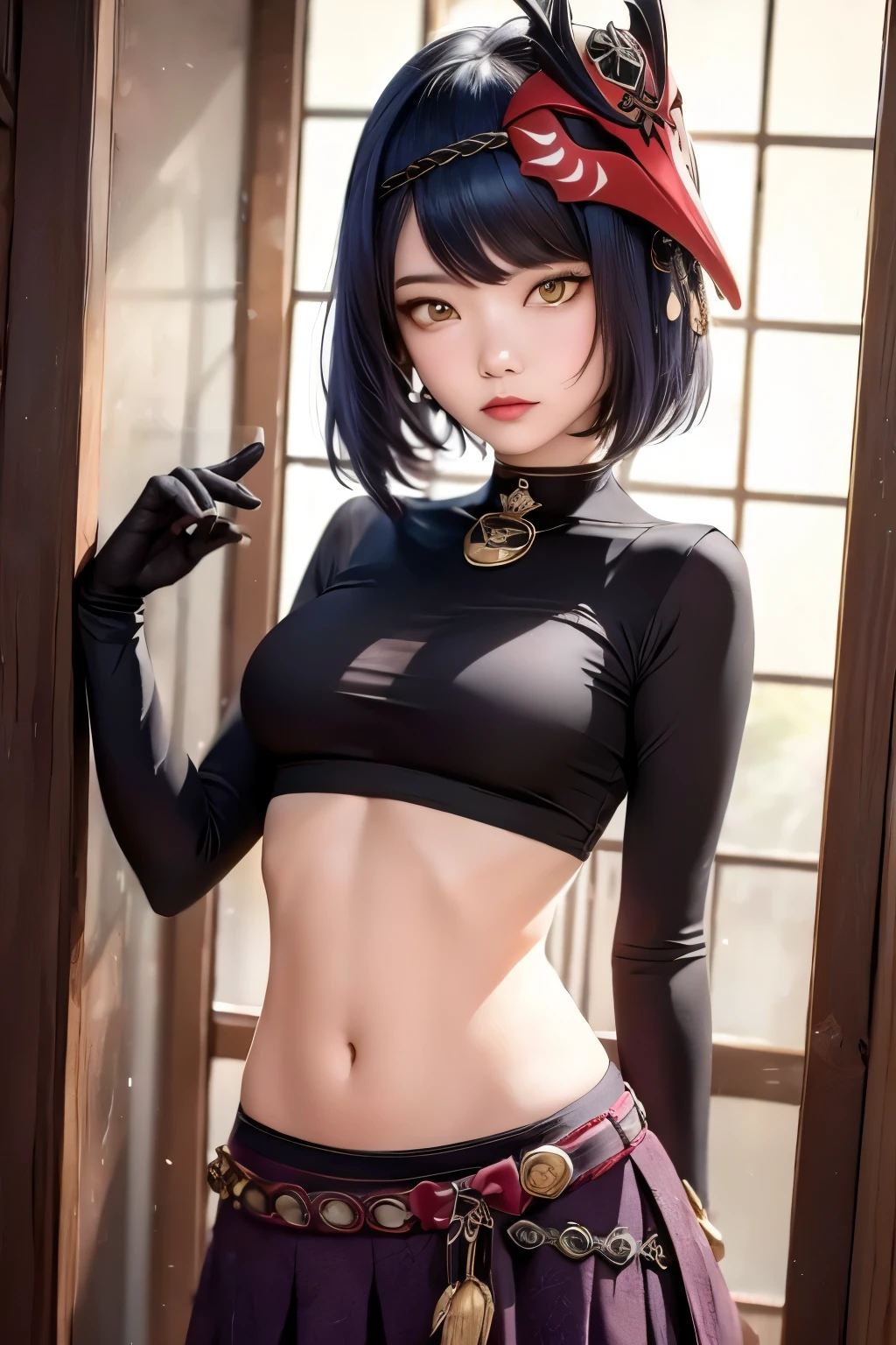 woman, woman, short hair, hair ornament, blue hair, legs , sitting on the bed , small, panties, bra, sexy body , , one flower, hair цветок, (orange eyes:1.2), (labret piercing:1.2), eyeshadow, (Akatsuki uniform:1.5), Akatsuki \(naruto\),BREAK (masterpiece:1.2), Best quality, A high resolution, unity 8k wallpaper, (illustration:0.8), (beautiful detailed eyes:1.6), very detailed face, perfect lighting, extremely detailed computer graphics, (perfect hands, Ideal Anatomy),