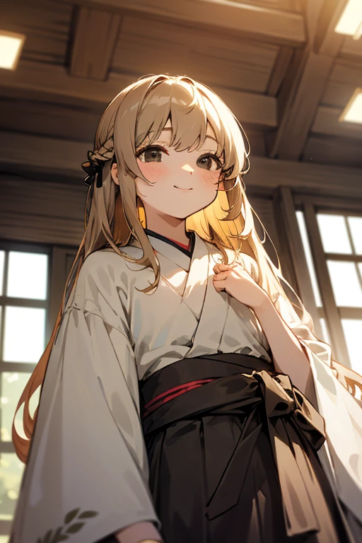 Light brown、Shortcuts、delicate、masterpiece、cute、A light smile、Clothes、beautiful、Full Color、chest、From below、Focus on the eyes、Long Hair、woman、young、Black eyes、Not a kimono、Snazzy、Clothes、chestは大きめ
