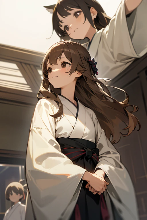 Light brown、Shortcuts、delicate、masterpiece、cute、A light smile、Clothes、beautiful、Full Color、chest、From below、Focus on the eyes、Long Hair、woman、young、Black eyes、Not a kimono、Snazzy、Clothes、chestは大きめ