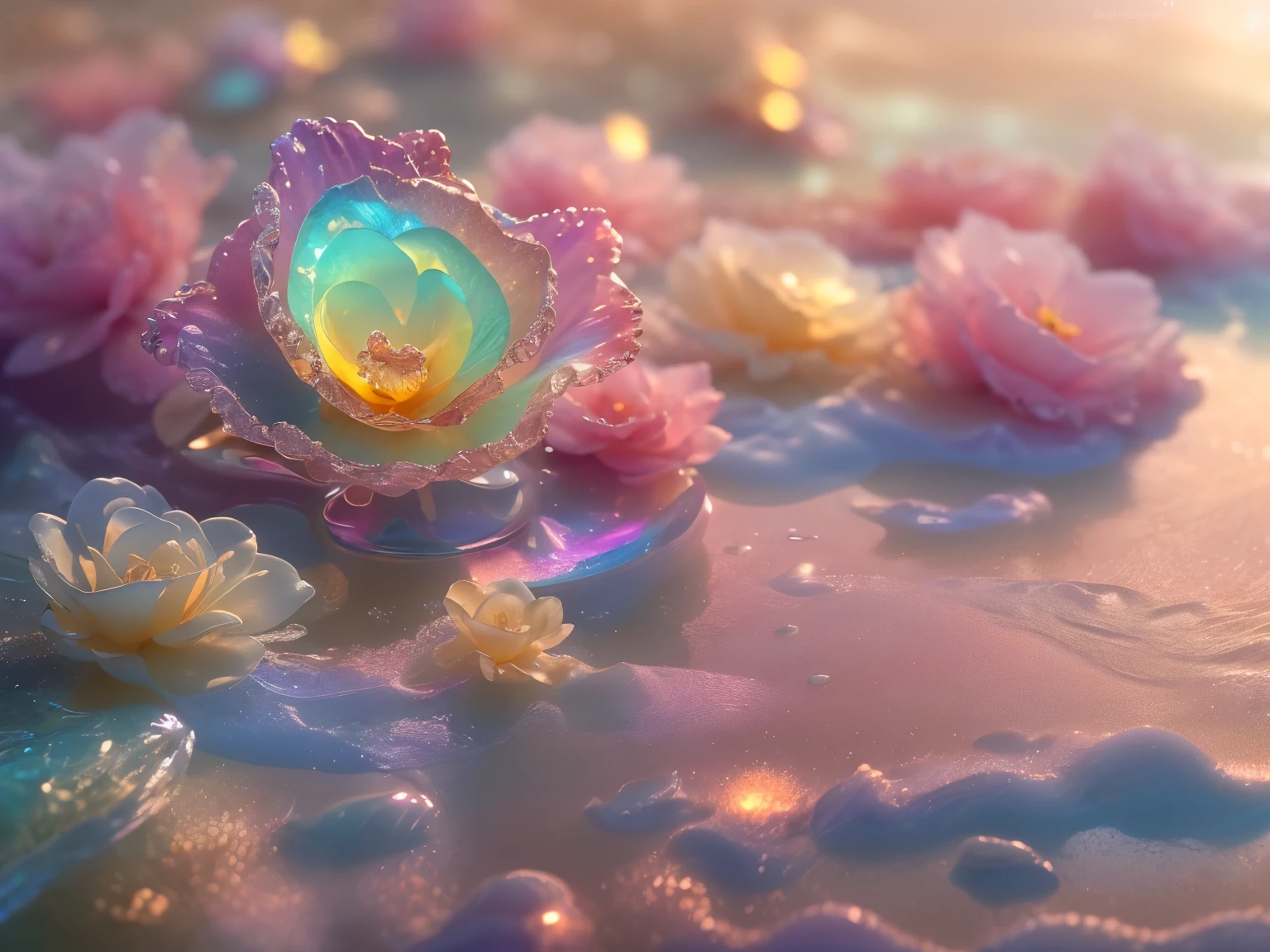 Big bonfire, Great beach, Inside the fantasy, Rose,crystal flower, vapor, sunset, hot spring, masterpiece, 最high quality, 超High resolution, to be born, Beautiful beach views, Mill Left, Rainbow Splash, Crashing Waves, sand, Forms, milky, (Photoluminescent water), to be born物発光, Opal Jewelry, agate, ((Floating Flowers)), clear, Cinematic to be born photograph, hyper real photograph, Surreal, 8k uhd, Digital single-lens reflex camera, Soft lighting, high quality, Film Grain, Fujifilm XT3, photographgraphed on a Kodak Retina II Sanyo Xacti VPC-CA6, 50mm lens, Wide-angle, High resolution, Surreal, Color coding, Volumetric lighting, [Volumetric Fog, Moist], Shallow depth of field, reflection, photograph, (Sparkling), It was noticeable, (Iridescent), Sparkling, clear, Sparkling, Mysterious, attractive, Sparkling, Morocco, exotic, (masterpiece) (最high quality) (Familiar) (8k) (High resolution) (wallpaper) (Cinema Lighting) (Sharp focus) (Complex), romantic, sky