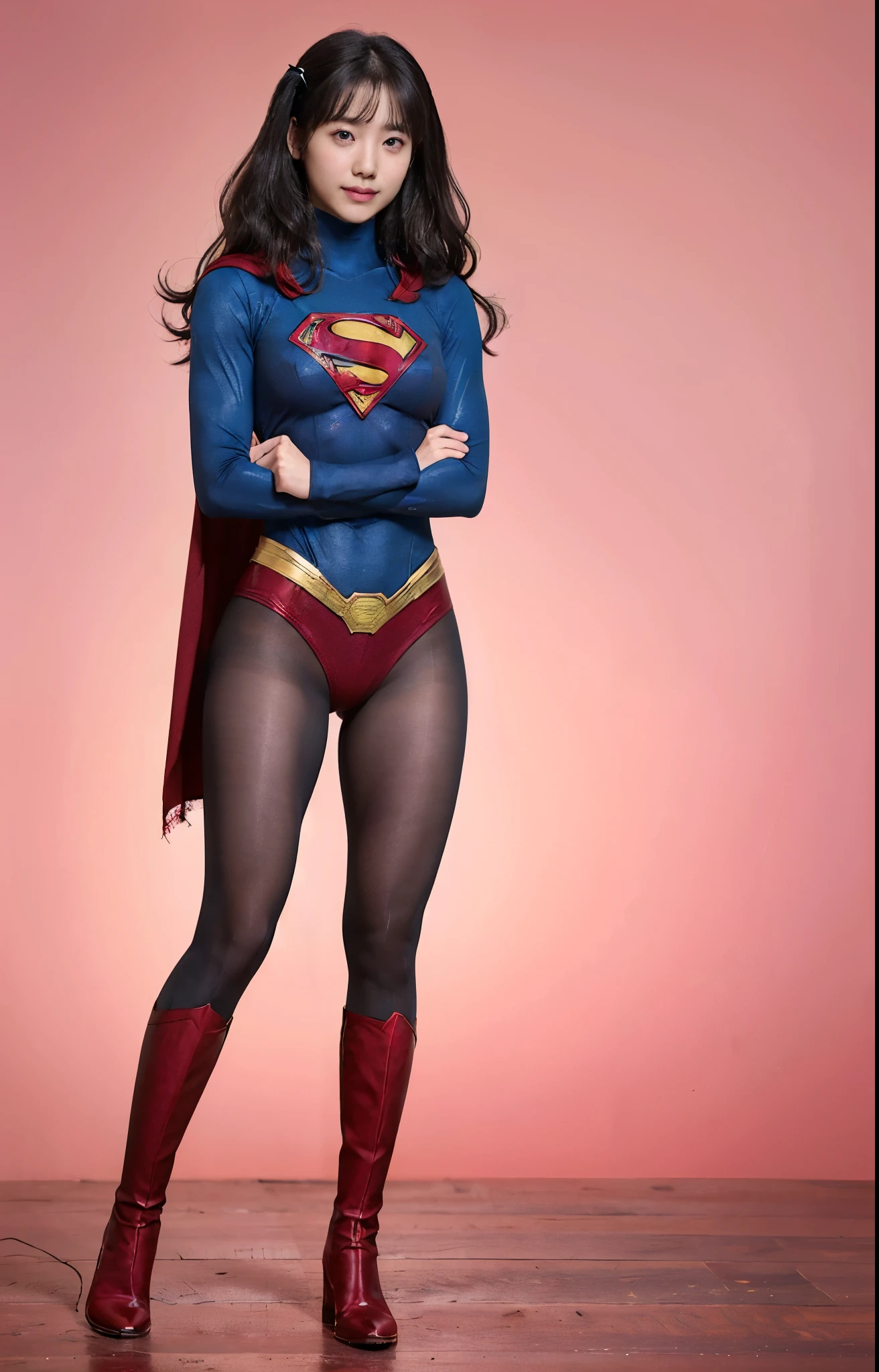 No background、(((Beautiful legs in black tights.)))、(((Legally express the beauty of your smile)))、((((Make the most of your original images)))、(((Body-hugging Supergirl costume)))、(((Supergirl Costume)))、(((Beautiful hair with twin tails)))、(((suffering)))、(((Please wear black tights....、Wear red boots)))、((Best image quality、8k))、((highest quality、8k、masterpiece:1.3))、(((Preserve background )))、Sharp focus:1.2、Beautiful woman with perfect figure:1.4、Slim Abs:1.2、Wet body:1.5、Highly detailed face and skin texture、8k