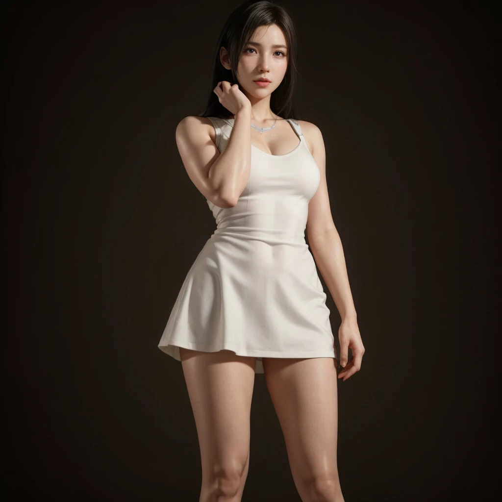 Tifa lockhart, (best quality,ultra-detailed,Realistic:1.37),beautiful detailed face,Perfect symmetry,perfectly shaped body,Perfect makeup,vivid colors,studio lighting