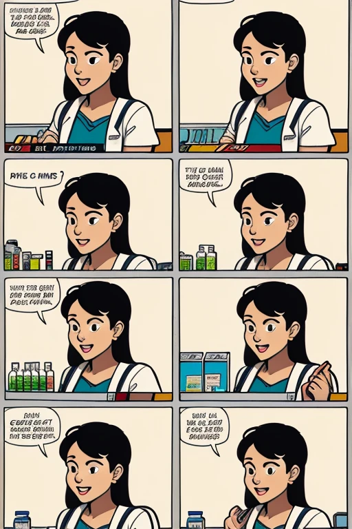 a 10-panel comic about a person who goes to a pharmacy to buy medicine