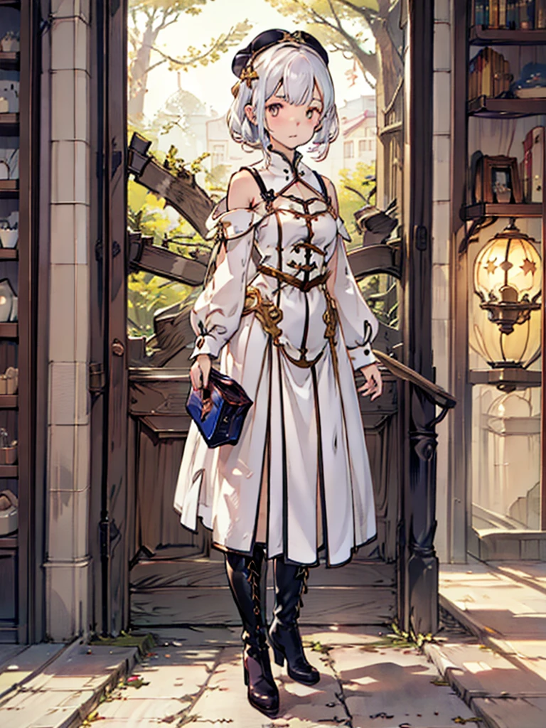 (((1girl)))、Star Fairy、vtuber-halfbody、(((highest quality、Masterpiece、The best composition、Golden Ratio、Official Art、Super detailed、Super detailedな目)))、ultra detailed, from front, headshot、 blue and white hair color、Short bangs above eyebrows、Short Hair、Standing in front of the viewer、Duffle coat、Sheepskin Long Boots、Pure white simple background、