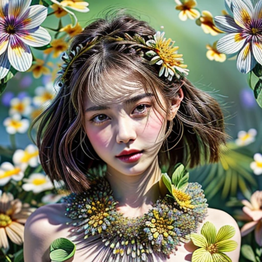 { NSFW | (((No clothes))) }, (Only face and flowers in composition), (masterpiece, Highest quality, beautiful and aesthetic), ((Ultra-detailed:1.35)), (Acutance:0.85), (Photorealsitic, HyperRealism:1.37), (colorful), (many colors:1.28), (((petals ))), ( Dazzling Self-Luminous floral background:1.4), (((Close-up girl))), (((Extremely detailed NOGIZAKA face variations))), All Faces surrounded by flowers, (Radiant PearlSkin, Elaborate detailed Eyes with sparkling highlights), (Space Filled with all flowers), { (Bodies covered with fresh flowers:1.28) | (Flower outfits made from fresh flowers) | (invisible body:1.4) }, ((Flower Leis)), (bandaid, in container), (??????:-1.4) .
