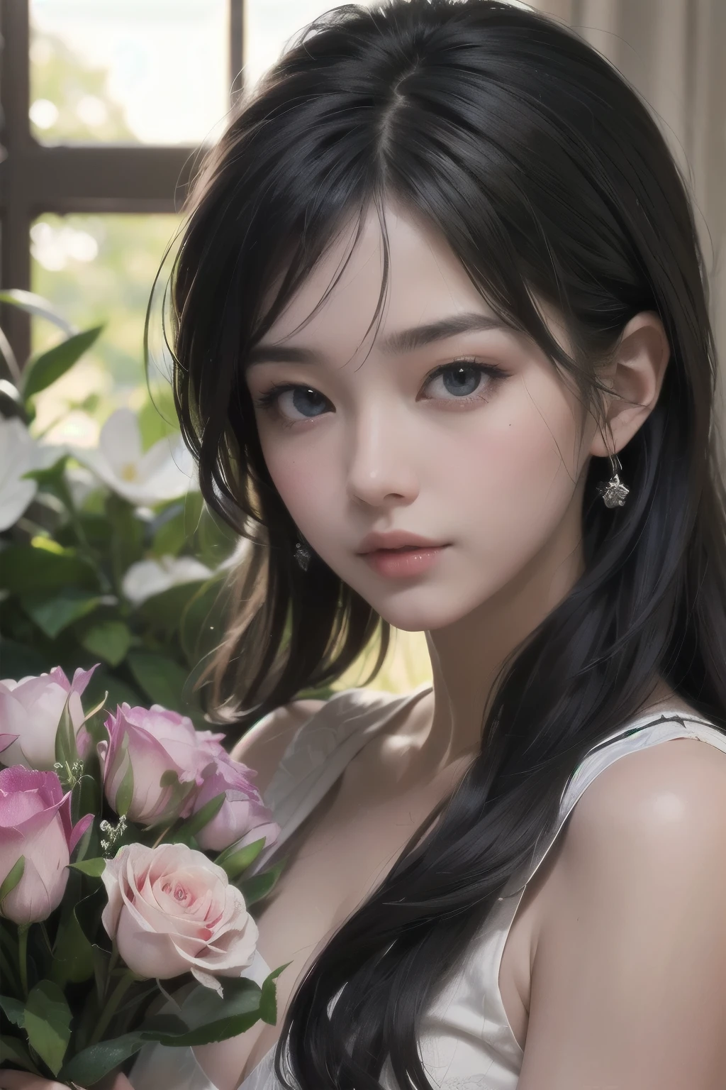 8yk、Raw photo、(masuter piece)、(top-quality)、Hi-Res、Beauty Images、rainfall、Bouquet of roses that fell to the ground、(Close-up of roses)