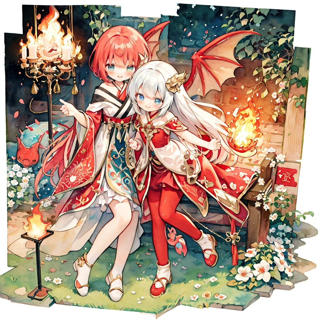 (pastel colour:1.0)、(Cute illustrations:1.5)、(Watercolor:1.2)、Many red petals dance、Wind、background、length、smile、Cute Smile、Red Dragon、(Cool costumes:1.0)、Full Body Lesbian、The best smile、A kind smile、Laugh cutely、Cute Face、Hilarious、about、Beautiful Face、about、dragon motif dress、dragon-like design、Spark of Light、Red Dragonの羽、Dragon Horn、Fire Magic、Magical World、Fantasy、Dragon Girl