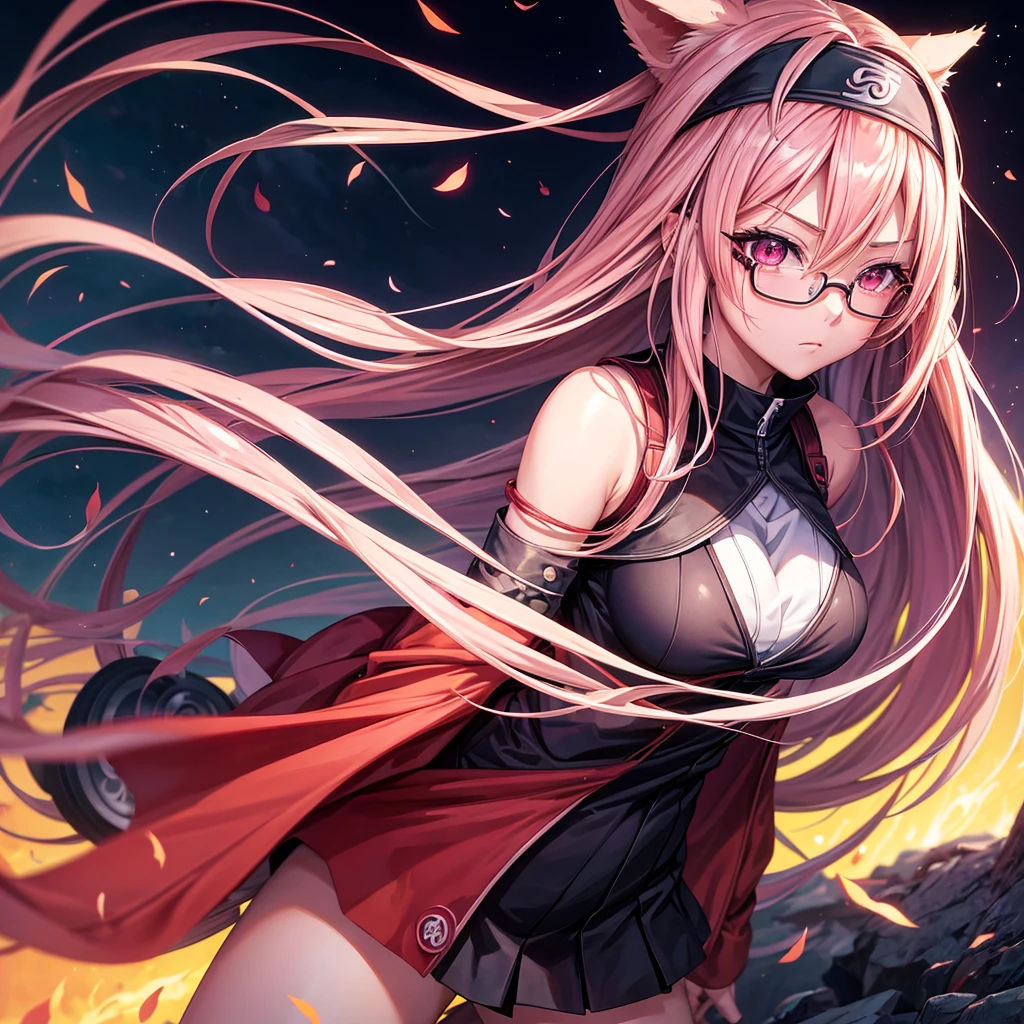 anime girl with glasses and long hair, anime visual of a cute girl, anime style. 8k, pin on anime, anime vibes, anime style 4 k, anime moe artstyle, anime aesthetic, anime girl desktop background, anime visuals, anime girl with real hair, ethereal anime, anime girl with long hair, beautiful anime portrait , anime , Naruto, Naruto anime, Sharingan background, at night, dark , Sharingan , wearing Naruto headband fox ears and tail　Spread your legs　Lightning is falling　Large Breasts