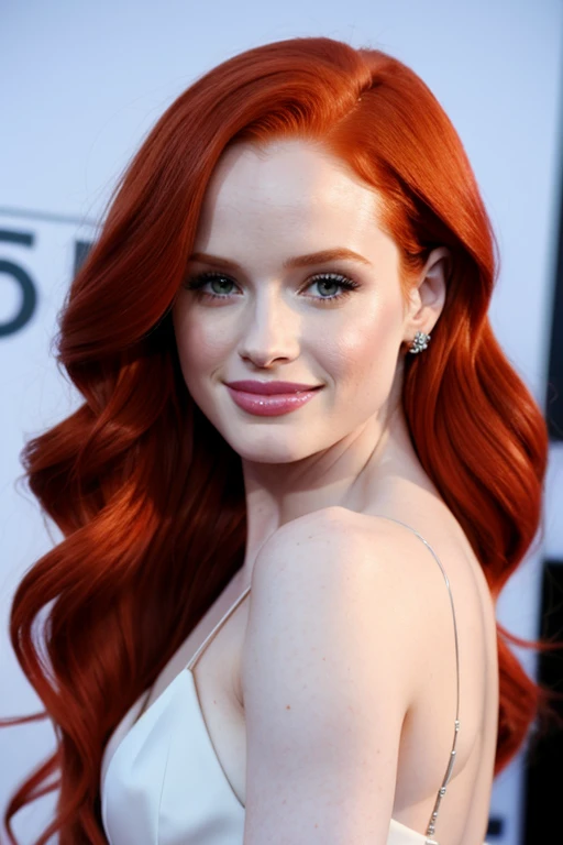 Madelaine Petsch dressed in elegant and sensual clothes and a sexy smile.