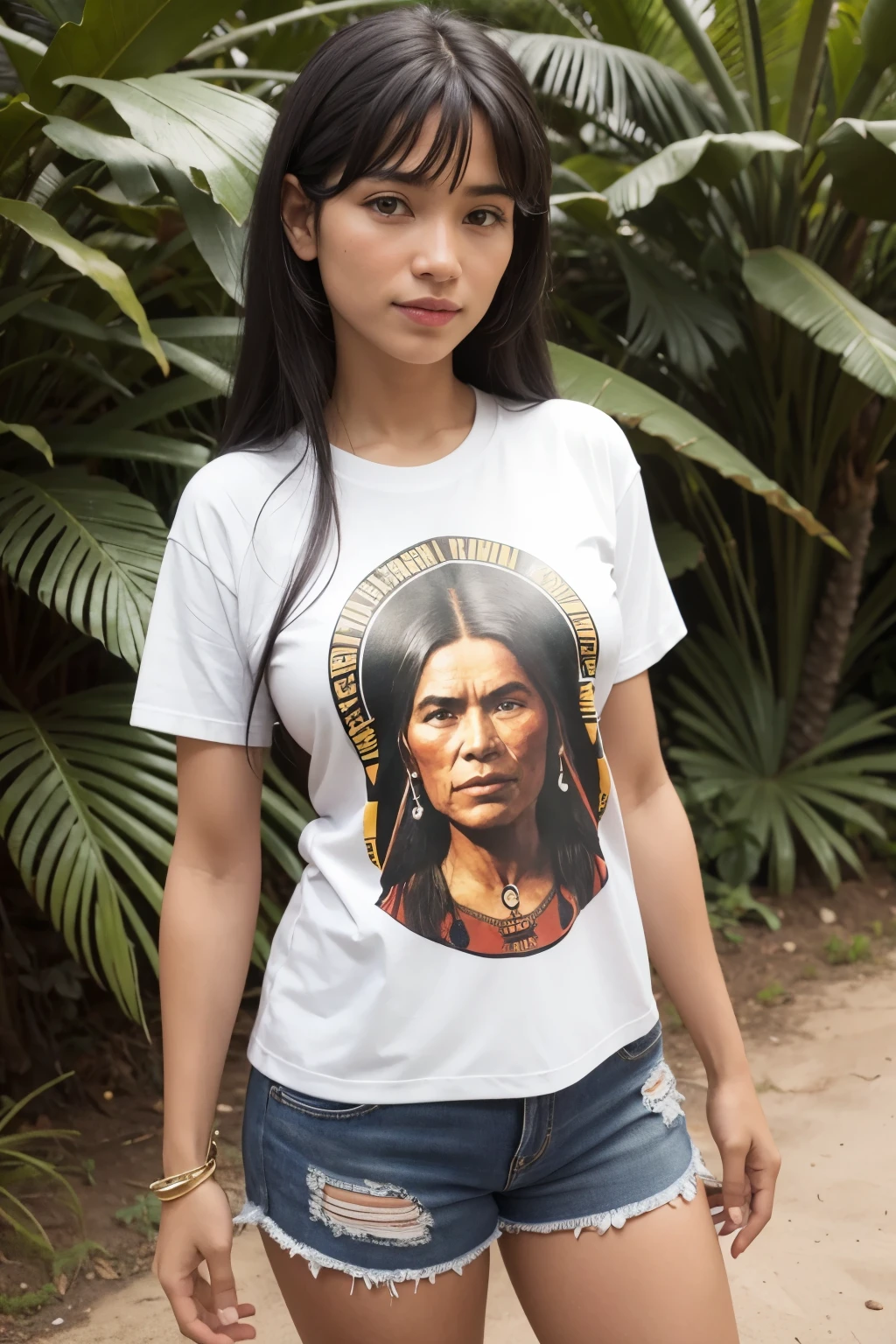a t-shirt with an Amazonian indigenous person printed on it