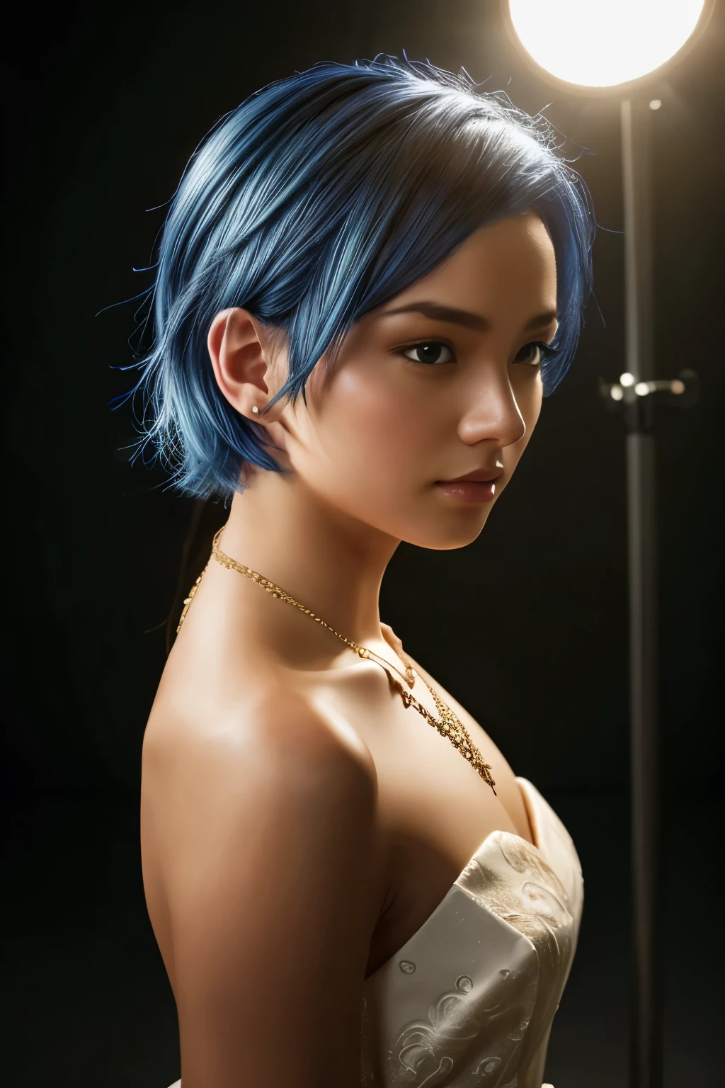 Short blue hair, realistic, photorealistic, masterpiece, best quality