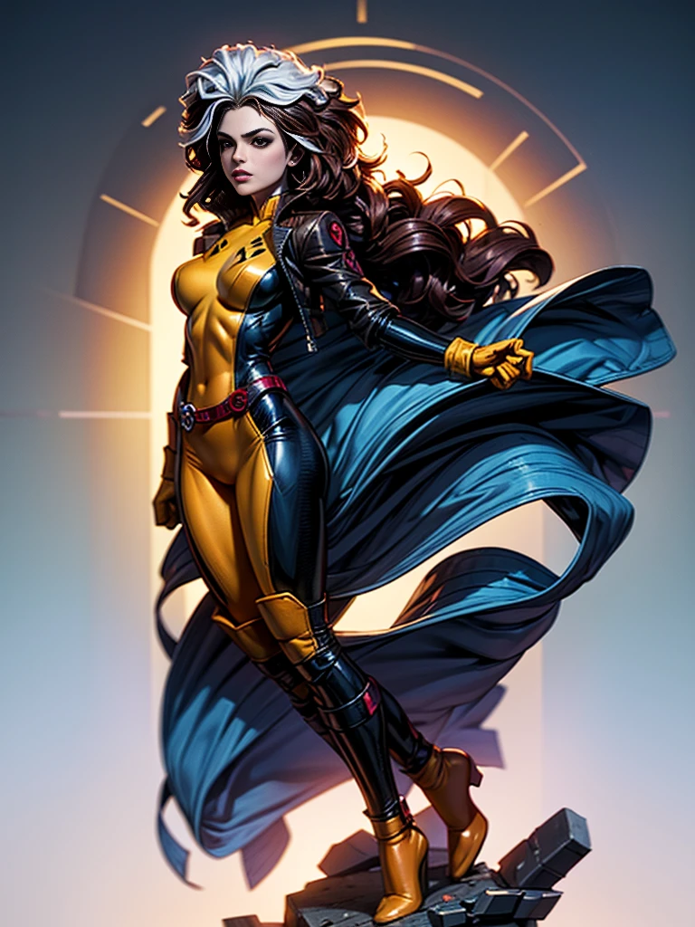 Daisy Ridley、masterpiece、High quality 4K、villain (X-Men)、Gothic Girl、Sculpted Body Gothic Makeup、Black jacket、Red and blue bodysuit、masterpiece、highest quality、Cowboy Shots、one personの女の子、one person、Technology Military Bodysuit、fringe