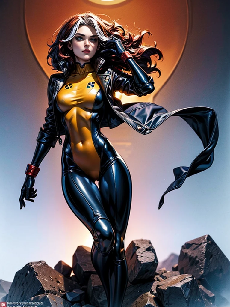 Keira Knightley、masterpiece、High quality 4K、villain (X-Men)、Gothic Girl、Sculpted Body Gothic Makeup、Black jacket、Red and blue bodysuit、masterpiece、highest quality、Cowboy Shots、one personの女の子、one person、Technology Military Bodysuit、fringe