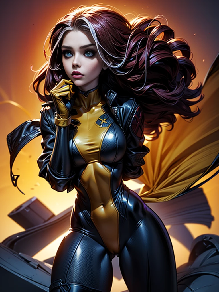 Chloe Grace Moretz、masterpiece、High quality 4K、villain (X-Men)、Gothic Girl、Sculpted Body Gothic Makeup、Black jacket、Red and blue bodysuit、masterpiece、highest quality、Cowboy Shots、one personの女の子、one person、Technology Military Bodysuit、fringe