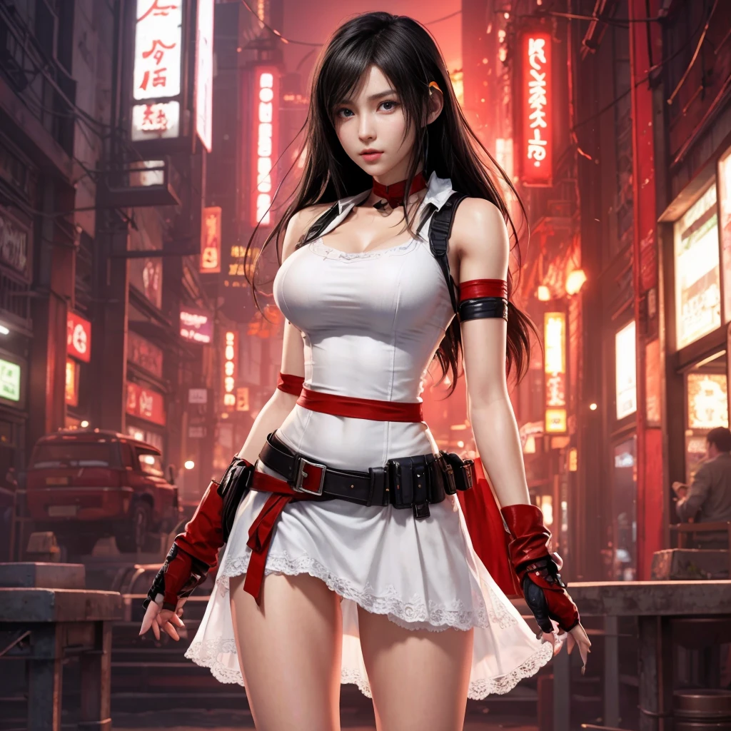 Tifa lockhart, (best quality,ultra-detailed,Realistic:1.37),beautiful detailed face,Perfect symmetry,perfectly shaped body,Perfect makeup,vivid colors,studio lighting