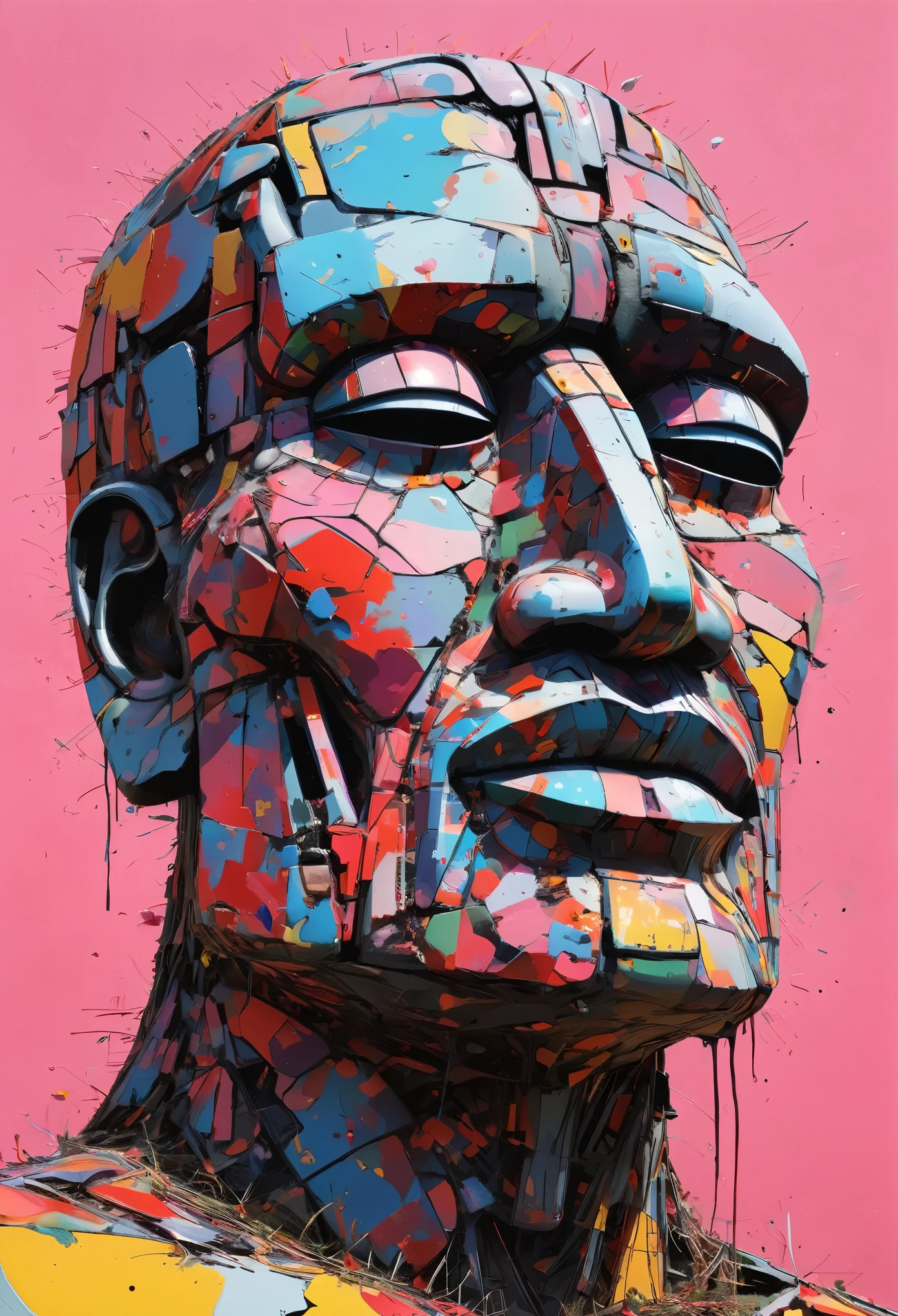 Graffiti, scribble, Comics by Petra Cortright, best quality, masterpiece, moai statue artwork, Representative work, official art, Professional, Ultra intricate detailed, 8k, moai statue art, colourful background