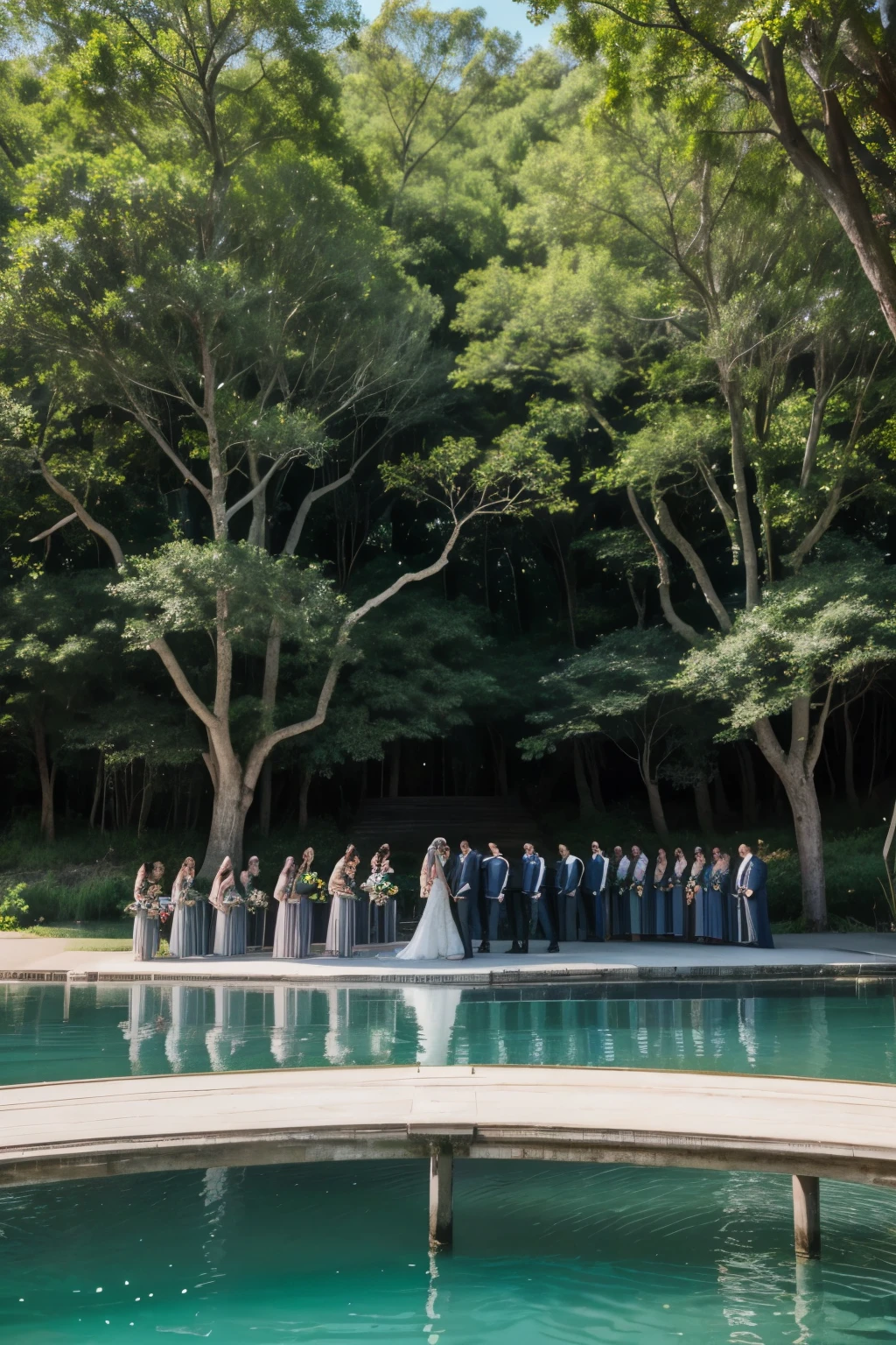 I wanted an image of a wedding party in a place where there is a lagoon behind and surrounded by trees