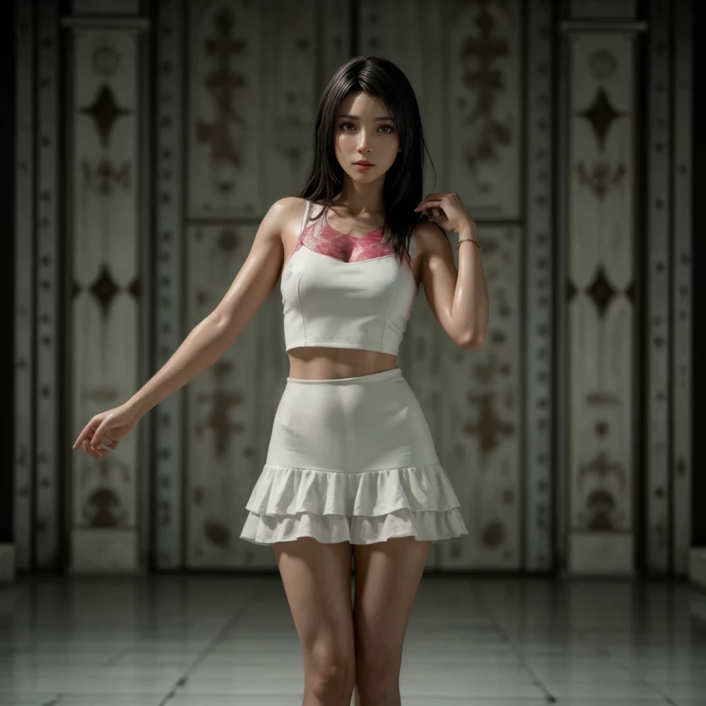 Tifa lockhart, (best quality,ultra-detailed,Realistic:1.37),beautiful detailed face,Perfect symmetry,perfectly shaped body,Perfect makeup,vivid colors,studio lighting