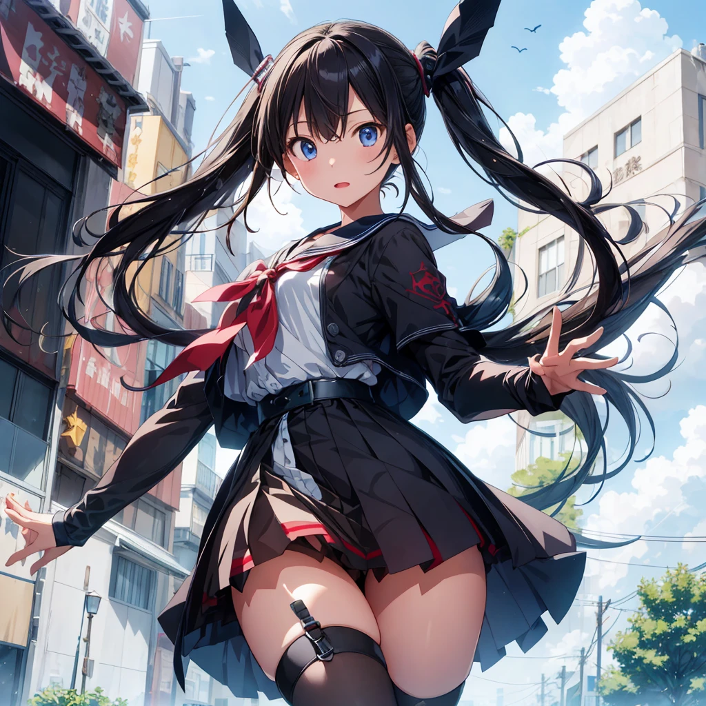 1girl、(masterpiece, highest quality、Official Art、The best composition、Award-winning works), (Thin Hair), Super detailed, Anime Style, alone, full length, Concept Art,Magical girl Magic Stick high school girl, Black Sailor Suit, With the bat. Super huge, Tattered Gauntlets, Tall and stylish, Very large.、White Background, full lengthに立って, Floating in the sky,