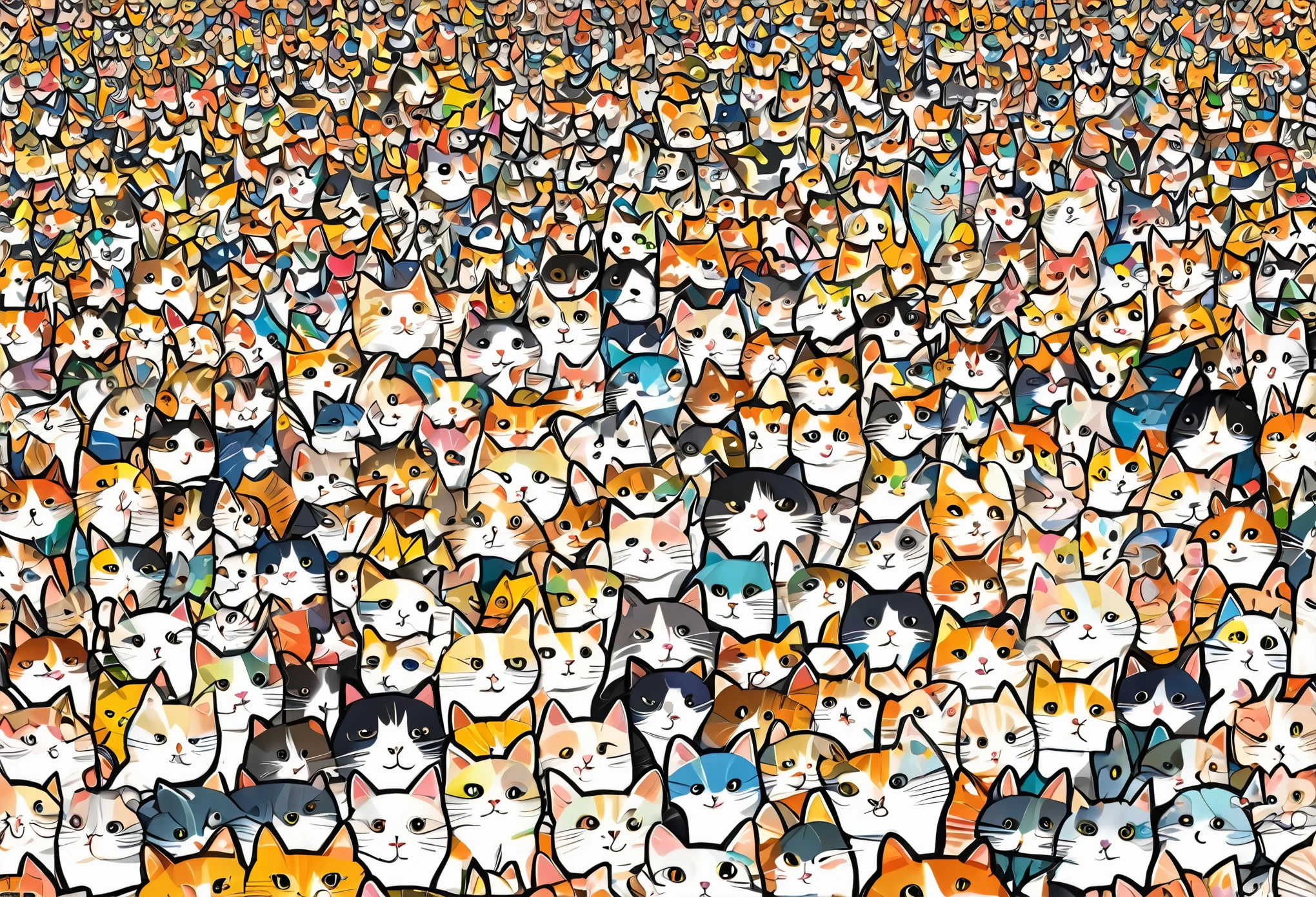 there are many Cat that are all wearing clothes together, Manga by Naoyuki Nakamura, Shutterstock, naive art, Cat, CatCatCat, Cat , Cat! Stay around, cute Cat, Cat cat dreamCat, cat cat dreamCat, Colorful crowd, meeting of the Cat, Very crowded, Crowded and populated, Crazy Cat Lady