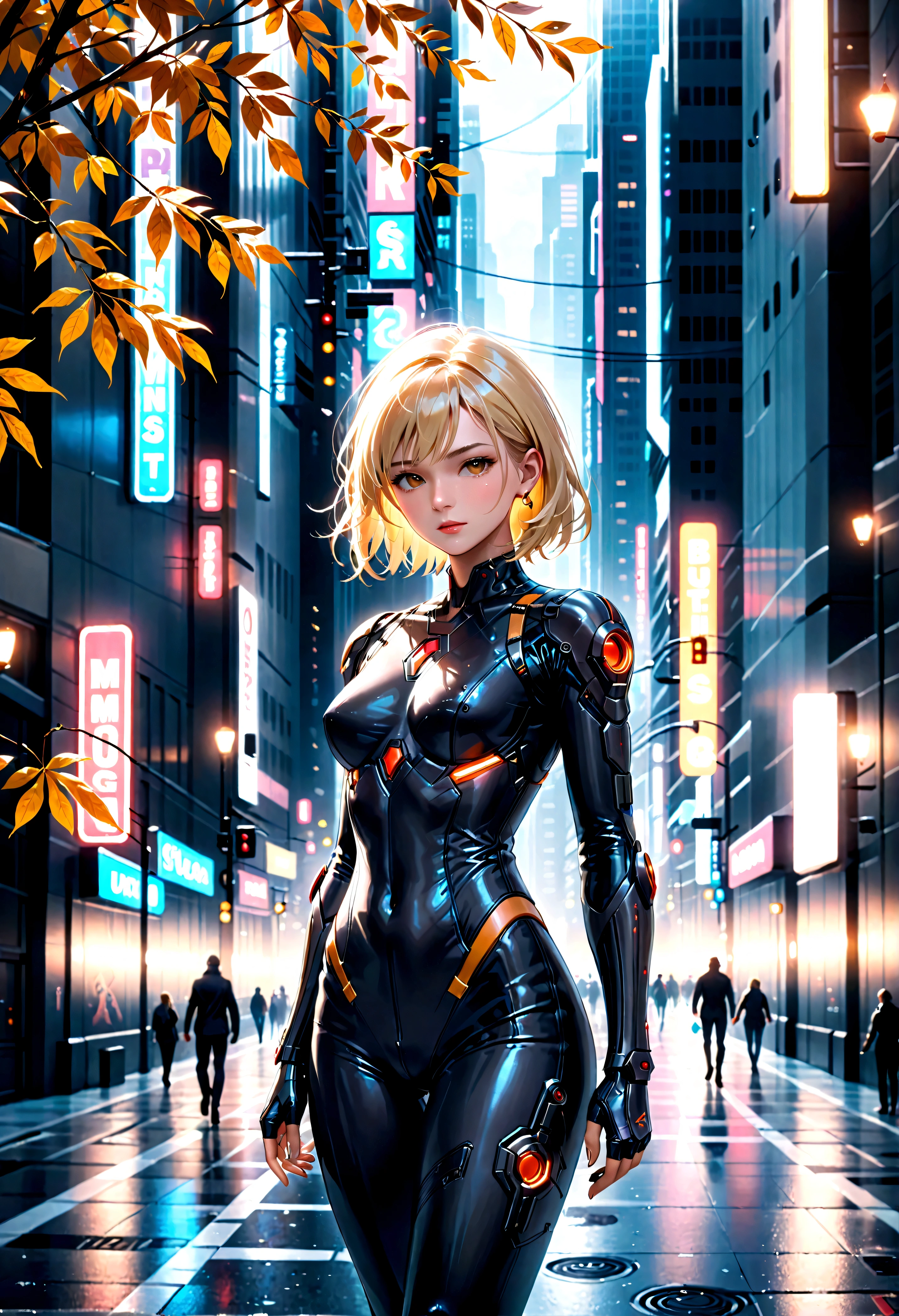 ((Masterpiece in maximum 16K resolution):1.6),((soft_color_photograpy:)1.5), ((Ultra-Detailed):1.4),((Movie-like still images and dynamic angles):1.3). | (cinematic photo of Blonde Supermodel beauty wearing a high tech tight combatsuit in a cyberpunk city), (Supermodel beauty), (Blonde), (wearing a high tech combat suit), (focus on the high tech combat suit), (cinematic lens), (cyberpunk pistol), (autumn light), (tyndall effect), (Science fiction atmosphere), (shimmer), (light reflections), (visual experience),(Realism), (Realistic),award-winning graphics, dark shot, film grain, extremely detailed, Digital Art, rtx, Unreal Engine, scene concept anti glare effect, All captured with sharp focus. | Rendered in ultra-high definition with UHD and retina quality, this masterpiece ensures anatomical correctness and textured skin with super detail. With a focus on high quality and accuracy, this award-winning portrayal captures every nuance in stunning 16k resolution, immersing viewers in its lifelike depiction. | ((perfect_composition, perfect_design, perfect_layout, perfect_detail, ultra_detailed)), ((enhance_all, fix_everything)), More Detail, Enhance.