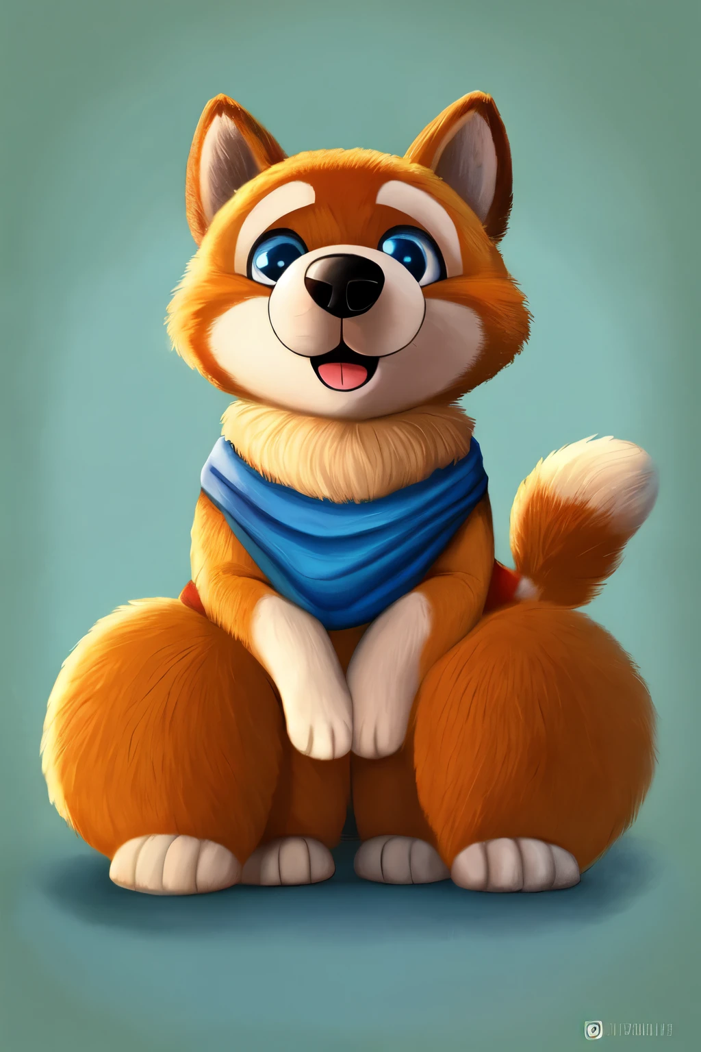 Criar um desenho animado de um cachorro com uma bola azul