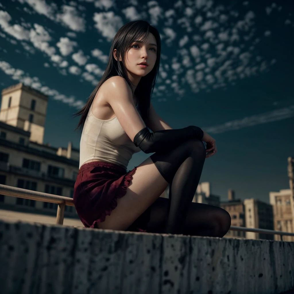 Tifa lockhart, (best quality,ultra-detailed,Realistic:1.37),beautiful detailed face,Perfect symmetry,perfectly shaped body,Perfect makeup,vivid colors,studio lighting