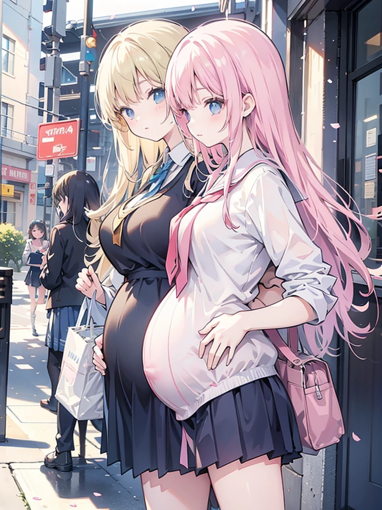 anime style image for all age,school for pregnant girls only, multiple pregnant girls,friends,