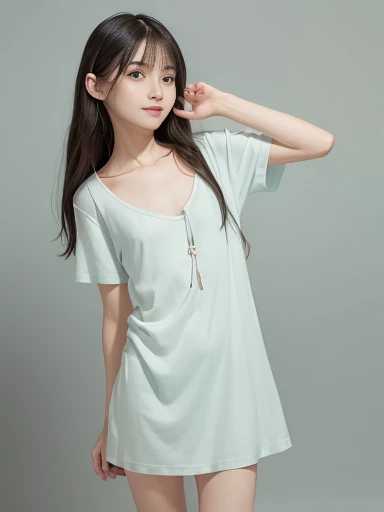 a lot of details, (underweight), 30 years old, detailed black hair, beautiful detailed hair, super fucking beautiful, delicate beautiful face, complex details beautiful and delicate eyes, perfect hands, (flat chest best quality:1.5), perfect and delicate limbs, detailed skin, best quality, ultra-detailed,(cheerful grin:1.3),
(full body:1.2), from below, (standing on one leg:1.4), sweat, electric bass, white t-shirt, green shorts, (holding electric bass),(He is shaking his hair and playing the electric bass intensely:1.3), beautiful long dress, cream Clothes,live house, on stage, lighting,