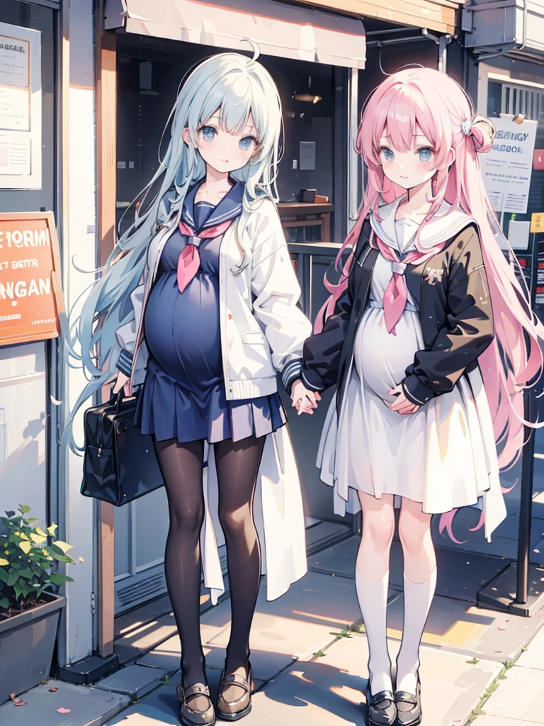 anime style image for all age,school for pregnant girls only, multiple pregnant girls,friends,