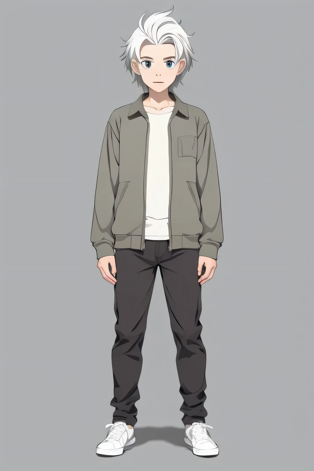 30th Generation,Handsome,anime,An illustration,nice,Gray Hair,whole body,Are standing,Big eyes,cute