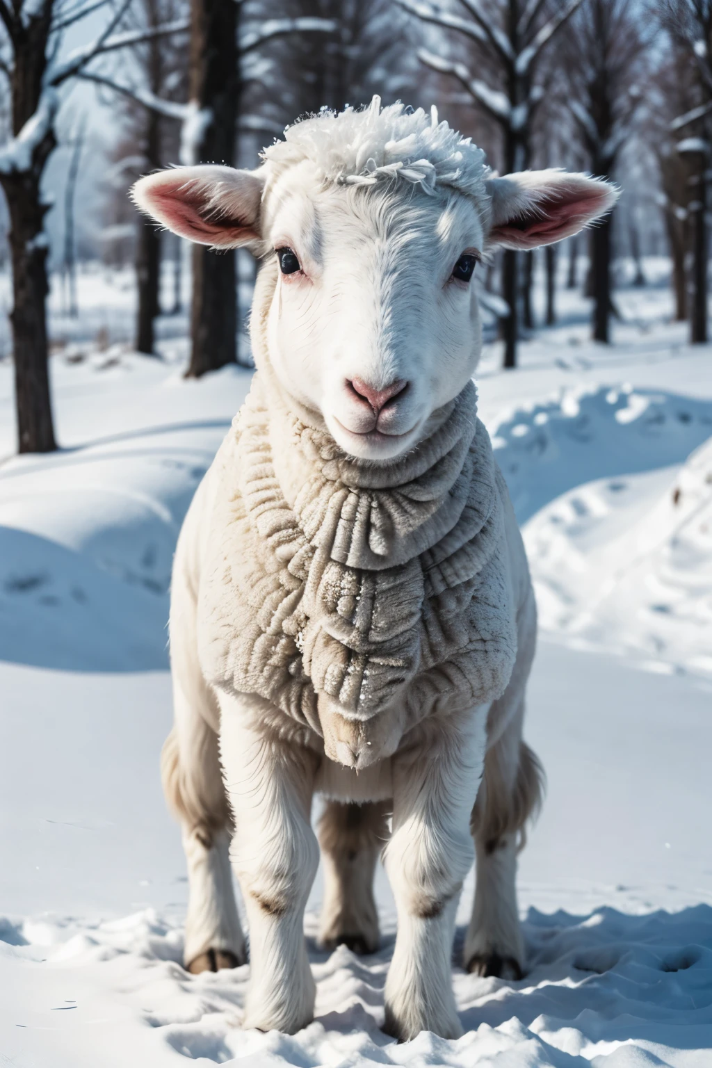 "Create a lamb as white as snow, being sacrificed on the cross in the time of Jesus, its blood cleansing people from darkness."