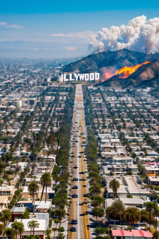 Hollywood California on fire