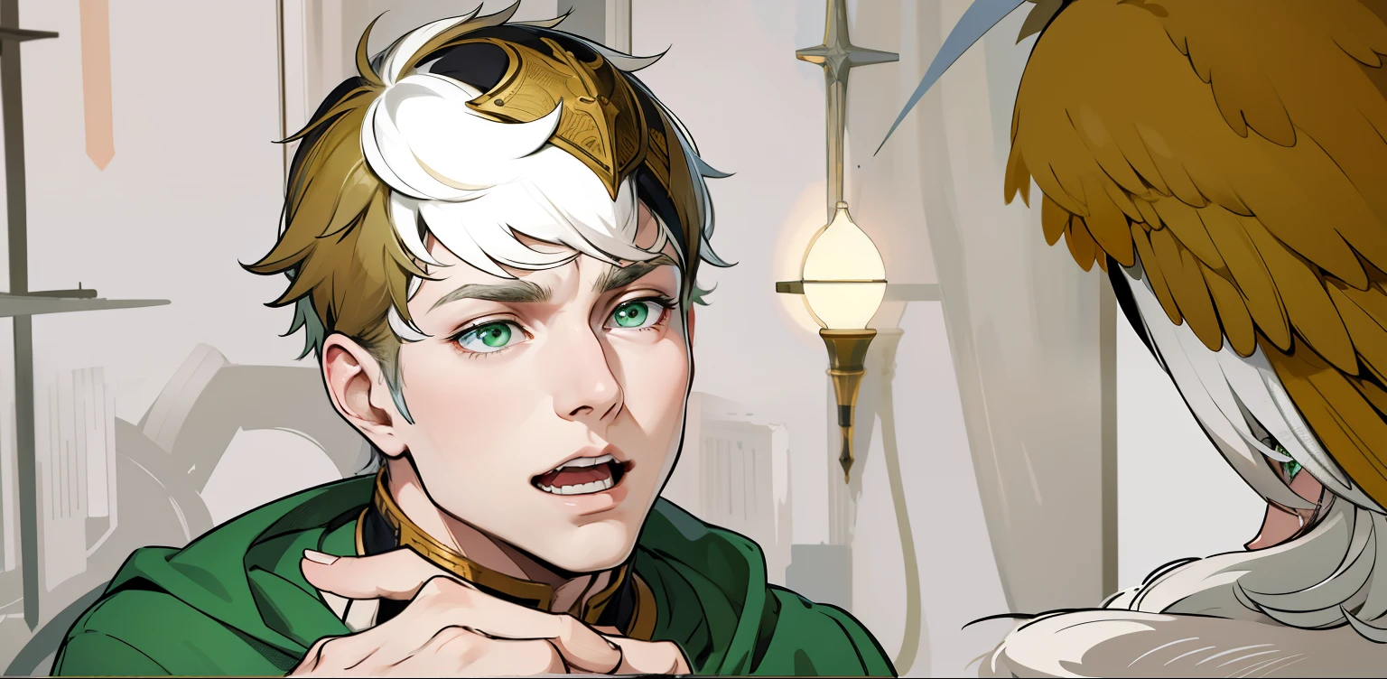 is thinking trying to remember something white hair green eyes is thinking trying to remember something is in doubt with suspicion
