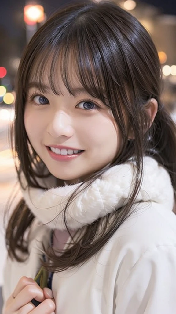 Snow is piled up、night、looks fun、smile