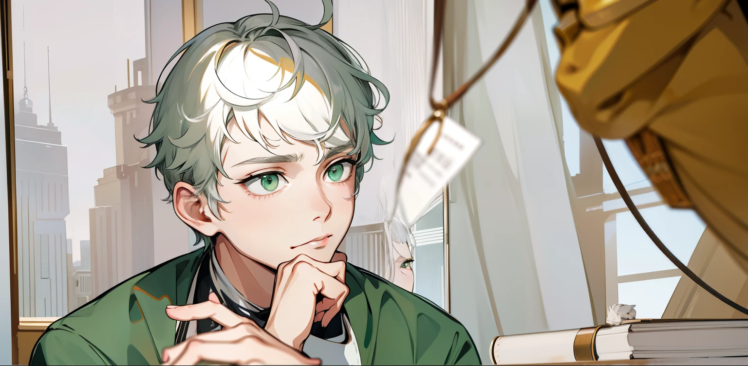 is thinking trying to remember something white hair green eyes is thinking trying to remember something is in doubt with suspicion