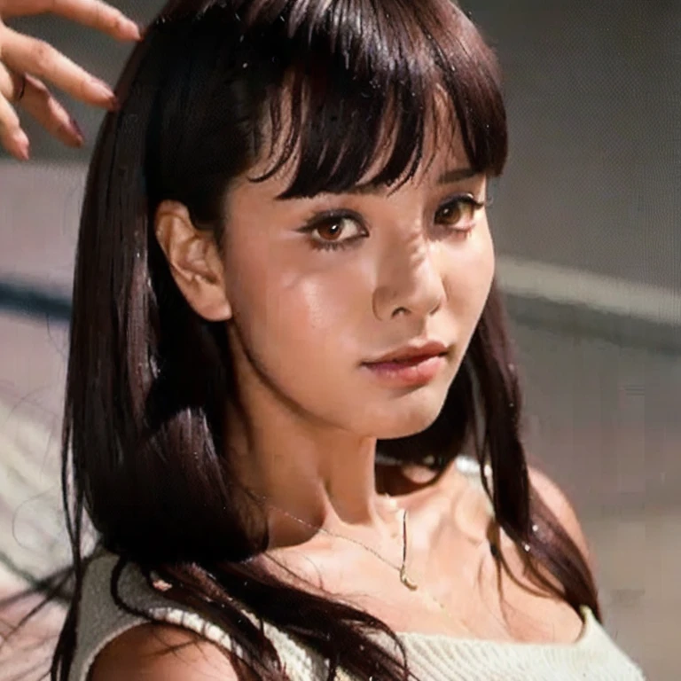 (masterpiece, best quality:1.2), 1girl, solo, detailed face, bust shot of a very beautiful woman wearing a turtleneck sweater that is too big and too loosely knitted, her bra is visible through the knitted eye of the sweater. (((very sharp focus, sharp edge))), beautiful photo of sweater, adult Japanese woman as movie star, movie premiere gala, dark gloomy atmosphere (masterpiece:1.2) Tokyo night view in the background, (authenticity:1.2) (bokeh) (best quality) (detailed skin:1.2) (intricate details) (at night) (8k) (high resolution) (cinematic lighting) (sharp focus), ((close-up portrait:1.2)), (earrings), looking away ,(natural_skin,authenticity:1.5), black_eyes, low_diagonal_shot, outside_door, detailed face, detailed bust