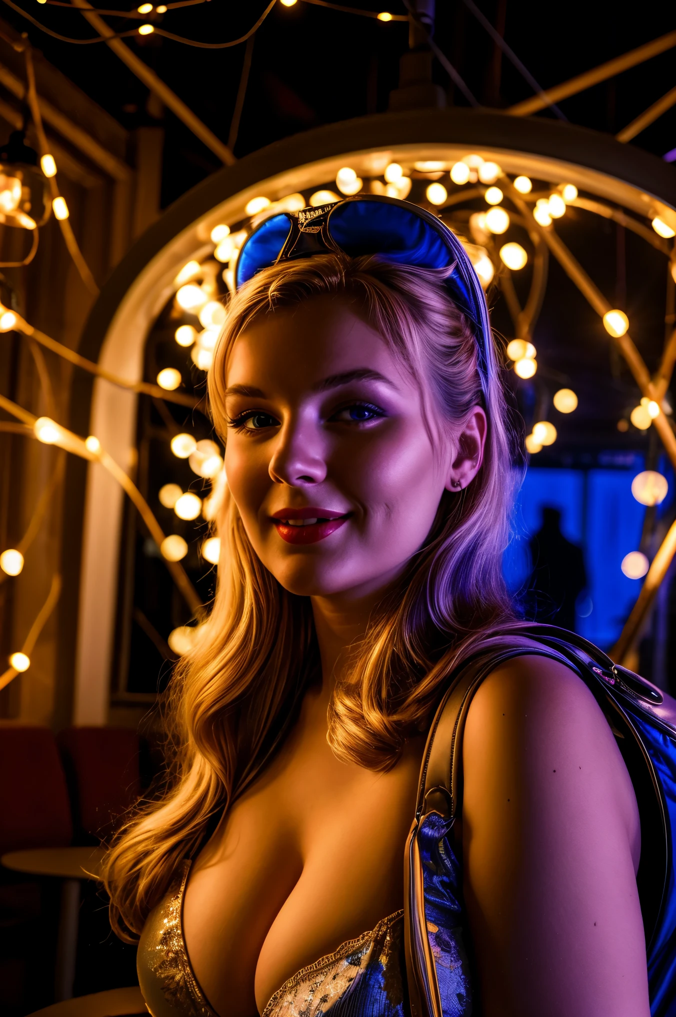 (masterpiece, best quality:1.2) , portrait, close up of a 1950'S 1woman estonian, surrounded by Neutral neon sparks yawning, wearing breasts vagina curvy seductive smile sexy, beautiful Backpack, detailed, high saturation, fine artistic composition, deep rich colors, ambient background, advanced cinematic perfect light, luxurious, enhanced quality, highly enhanced