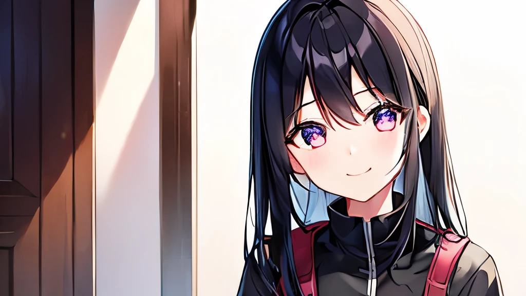 1 girl、19-year-old female、Asian、cute、Black Hair、alone、Beautiful smile、Looking up、Girl's Room、Living room at home、Casual clothing、HD Fine、Very detailed、Masterpiece、Cinema Lighting、(8k、highest quality、Masterpiece:1.2)、(Realistic、Photorealistic:1.37) High resolution