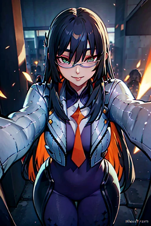 countess Daraku, long hair, glasses, gloves, pants, smile,
BREAK looking at viewer,
BREAK outdoors,
BREAK (masterpiece:1.2), best quality, high resolution, unity 8k wallpaper, (illustration:0.8), (beautiful detailed eyes:1.6), extremely detailed face, perfect lighting, extremely detailed CG, (perfect hands, perfect anatomy)