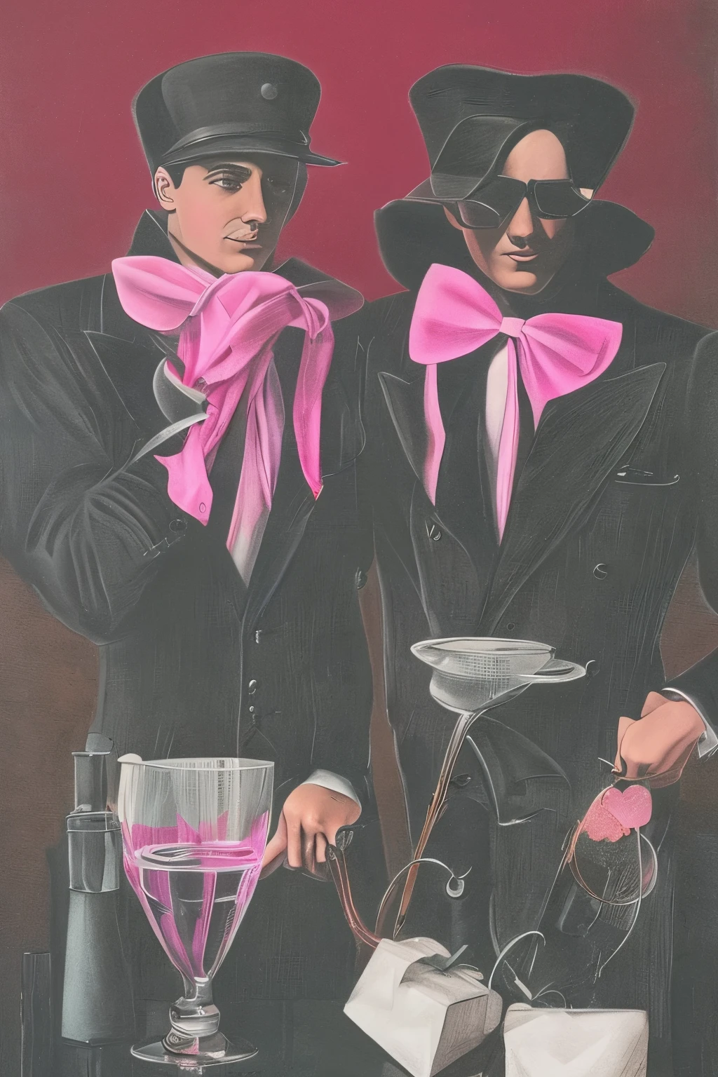 gay couple valentines day heartbreak pink drawing surrealism retro