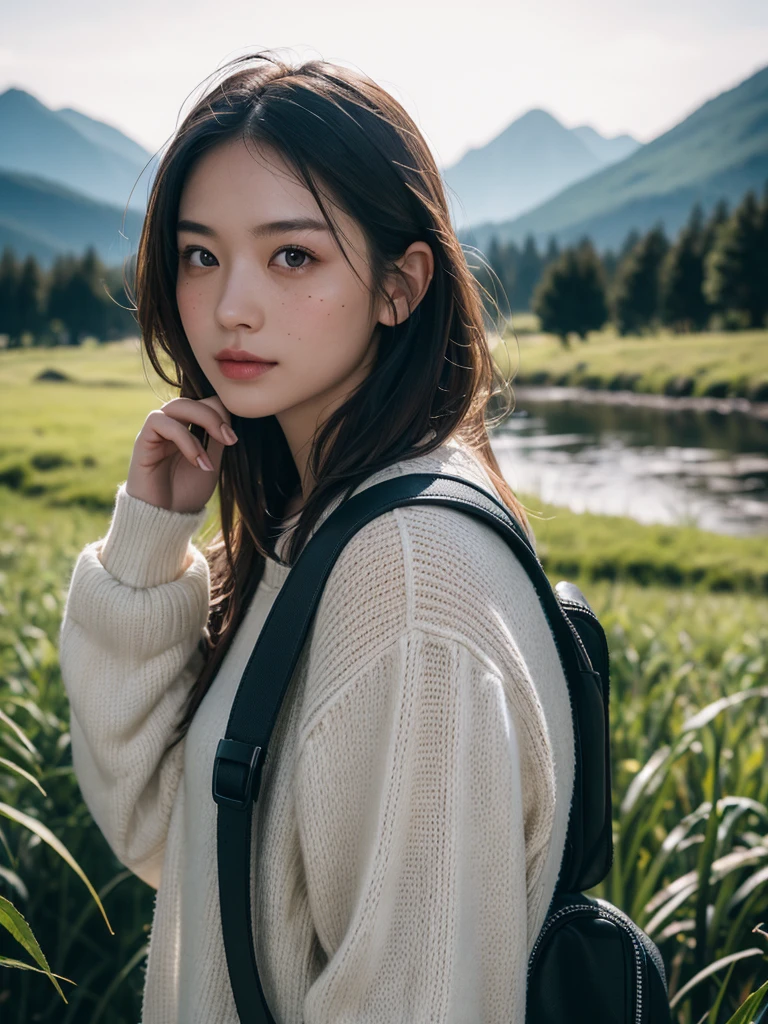 (masterpiece, best quality:1.2), (8k uhd, 16k, 32k, ultra high res), (photorealistic:1.37), (RAW photo), ultimate-realistic, ultimate-realistic details, ultimate-realistic texture, ultimate-intricate details, ultimate-realistic lighting, ultimate-realistic shadow, japanese girl, 1girl, 24yo, ultimate-cute face, ultimate-RAW skin, ultimate-eyes, ((quite a bit body, from top, happy)), solo, outdoors, (night), mountains, nature, (stars, moon) cheerful, happy, backpack, sleeping bag, camping stove, water bottle, mountain boots, gloves, sweater, hat, flashlight, forest, rocks, river, wood, smoke, shadows, contrast, clear sky, analog style (look at viewer:1.2) (skin texture) (film grain:1.3), (warm hue, warm tone:0.9), medium shot, cinematic light, sidelighting, ultra high res, best shadow, RAW, wearing pullover, Hasselblad X2D 100C + XCD 2,5/25V, F/1.8, (cinematic still:1.4), freckles, 35mm photograph, film, bokeh, professional, 4k, highly detailed, perfect fingers ,Extremely Realistic, UHD,