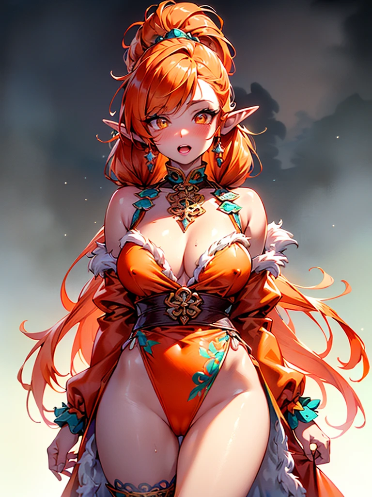 cute  elf,(((little ,tiny little body,little))),((())),((anime elf  with extremely cute and beautiful orange hair)), (((elf))), (((elf ears))),

(((flat chest))),((((orange hair:1.35,messy orange hair,long hair,huge braids,colored inner hair,ear breathing)))),(((orange_eyes:1.3))),intricate eyes,beautiful detailed eyes,symmetrical eyes,big eyes:1.5,(((lustrous sk.5,bright skin: 1.5,skin tanned,shiny skin,very shiny skin,shiny body,plastic glitter skin,exaggerated shiny skin,illuminated skin))),(detailed body,(detailed face)),

cute,slutty,erotic,daring,())),

zettai ryouiki,revealing clothing,show skin,(((Sexy orange coat, ora coat outfit, wearing a orange coat:1.3,orange winter coat))), ((orange mini-skirt,orange mini skirt with furry edge,visible thong straps)),(white gloves,orange clothes,semi-naked,with little orangehing,((((furry edge clothing)))),(((intricate outfit,intricate clothes,embroidered outfit,ornate outfit))),

(dynamic pose:1.0),embarrassed,(centered,scale to fit dimensions,Rule of thirds),

((snowy pine forest at night)),with dark stormy clouds,winter,scenery:1.25,((snow forest background)),Christmas tree,

highres,sharp focus,(ultra detailed,extremely detailed),(photorealistic artwork:1.37),(extremely detailed CG unity 8k wallpaper),(((vibrant colors,vibrant theme))),(intricate),(masterpiece),(best quality),