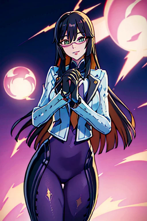 countess Daraku, long hair, glasses, gloves, pants, smile, 
BREAK looking at viewer,
BREAK outdoors,
BREAK (masterpiece:1.2), best quality, high resolution, unity 8k wallpaper, (illustration:0.8), (beautiful detailed eyes:1.6), extremely detailed face, perfect lighting, extremely detailed CG, (perfect hands, perfect anatomy)