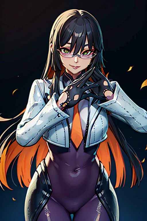 countess Daraku, long hair, glasses, gloves, pants, smile,
BREAK looking at viewer,
BREAK outdoors,
BREAK (masterpiece:1.2), best quality, high resolution, unity 8k wallpaper, (illustration:0.8), (beautiful detailed eyes:1.6), extremely detailed face, perfect lighting, extremely detailed CG, (perfect hands, perfect anatomy)