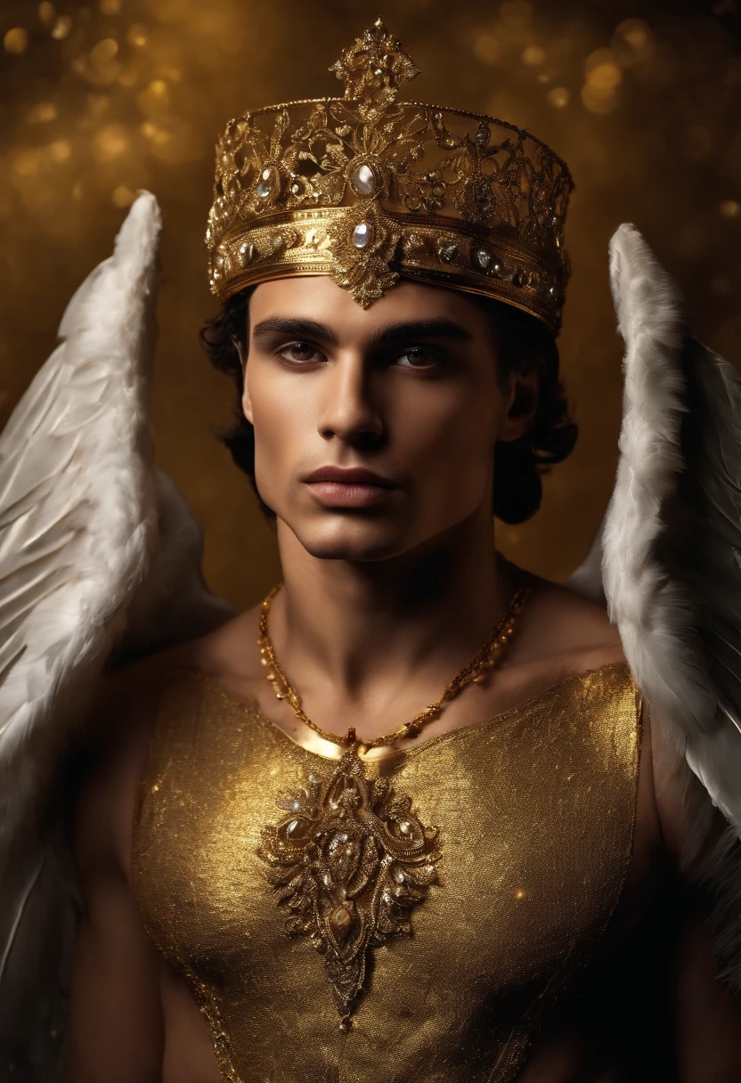 Homem romano realista beleza masculina nariz fino labios carnudos queixo qyadrado diamante. With angel wings on golden heads