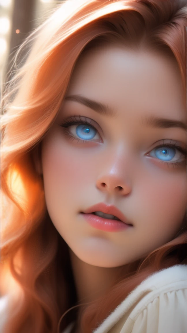 close up of a european woman, ginger hair, winter forest, natural skin texture, 24mm, 4k textures, soft cinematic light, RAW photo, photorealism, photorealistic, intricate, elegant, highly detailed, sharp focus, ((((cinematic look)))), soothing tones, insane details, intricate details, hyperdetailed, low contrast, soft cinematic light, dim colors, exposure blend, hdr, faded