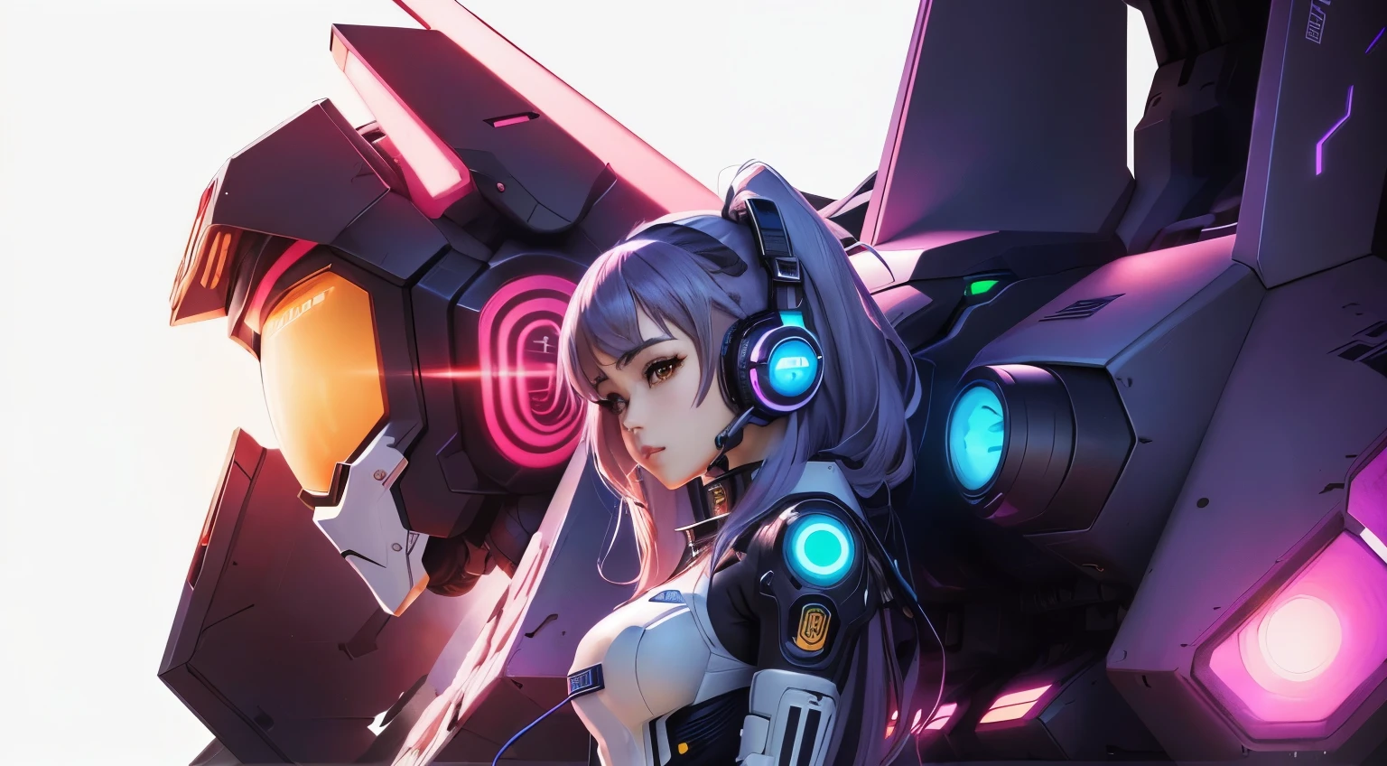 anime girl with headphones and a futuristic suit in front of a giant robot, digital arte de anime cyberpunk, garota de anime cyberpunk mech, portrait anime space cadet girl, cyberpunk digital - arte de anime, arte cyberpunk de anime, estilo anime 4k, garota de anime cyberpunk, female garota de anime cyberpunk, arte de anime cyberpunk, linda garota ciborgue, Papel de parede de arte anime 4k, papel de parede de arte de anime 4k